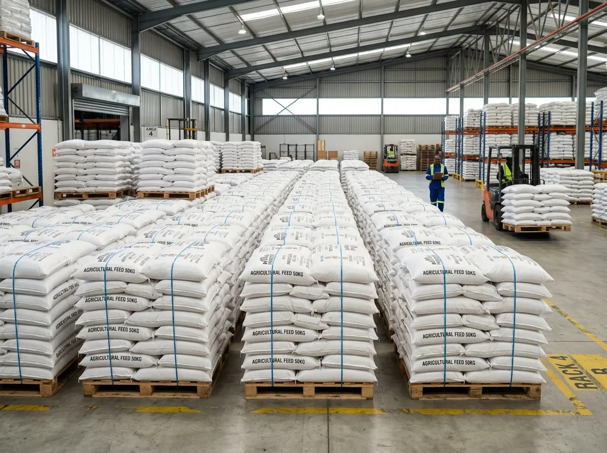 Palletized 50kg bags of GPA Oyster Shells ready for dispatch